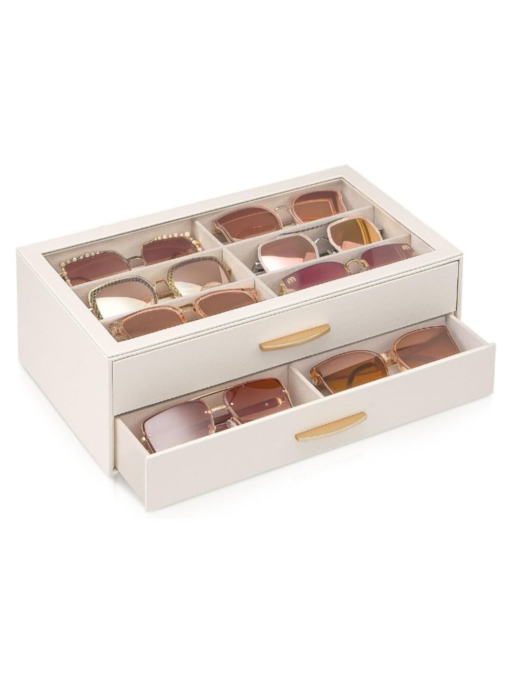 12-Slot Faux Leather Sunglasses Organizer Case with Clear Lid Display Storage